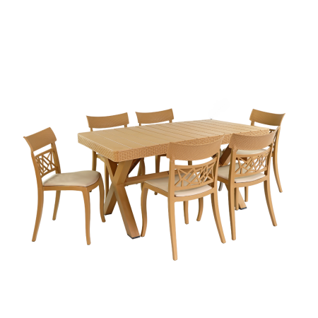 PACK AXIOME SOTUFAB TABLE AVEC 6 CHAISES AMIREL CAPITONNE DOS ROTIN (CHS084-)