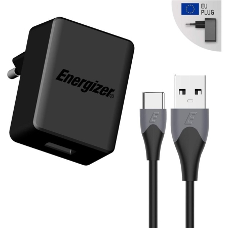 CHARGEUR ENERGIZER QC3,0 1 USB +CÂBLE TYPE-C NOIR (AC1Q3EUUC23)