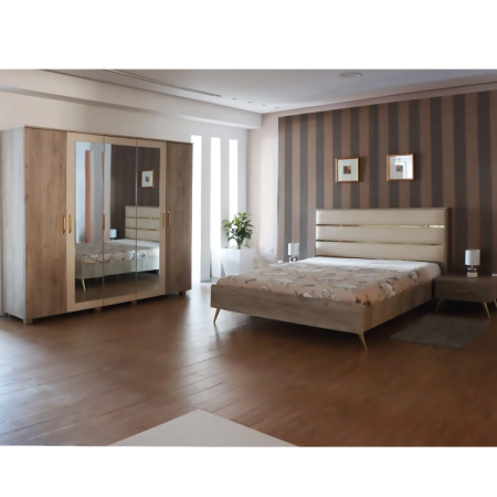 CHAMBRE ADULTE HAVANA SOTUFAB PENDERIE 5 PORTES LIT 200X160CM GRIS CRAFT