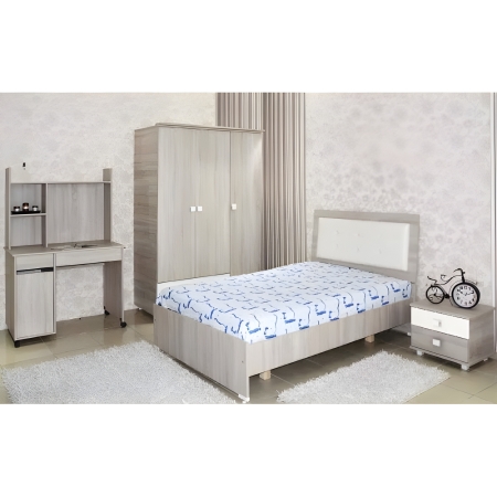 CHAMBRE ENFANT ZEINEB 3 PORTES LIT 190X90CM CHÈNE BRUT / BLANC (CHE24CB-BC000)